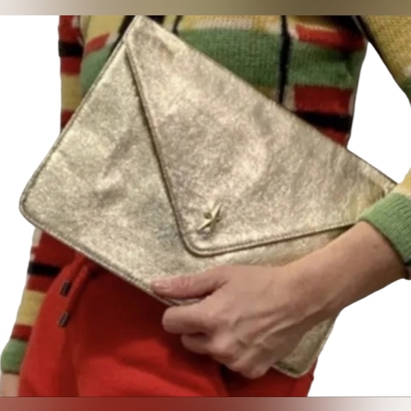 NWT Thierry Mugler Gold Metallic Vegan Pouch Clutch Envelope Purse Evening Bag - Picture 7 of 7